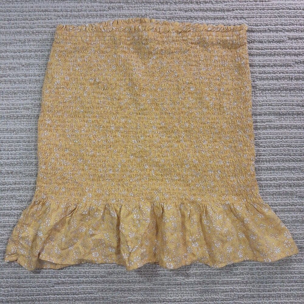 hollister womens medium yellow floral smocked ultra high rise ruffle mini skirt